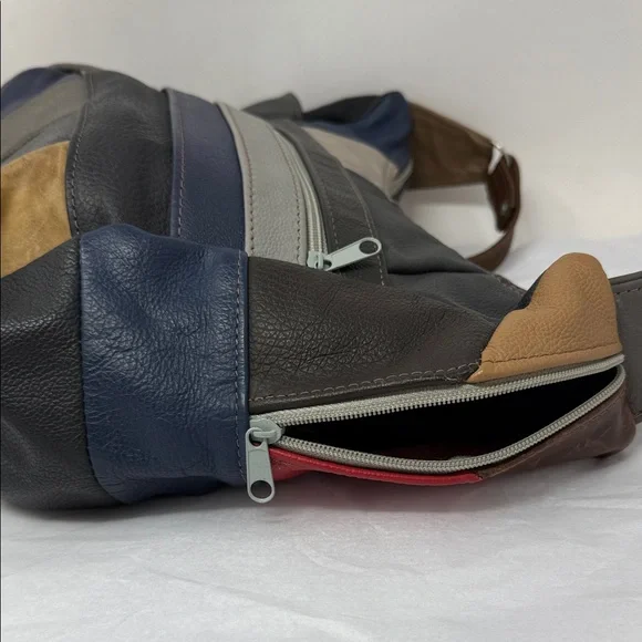Patchwork Leather Hobo Bag Boho Slouchy Shoulder Purse Y2K artisan Indie - Picture 10 of 12